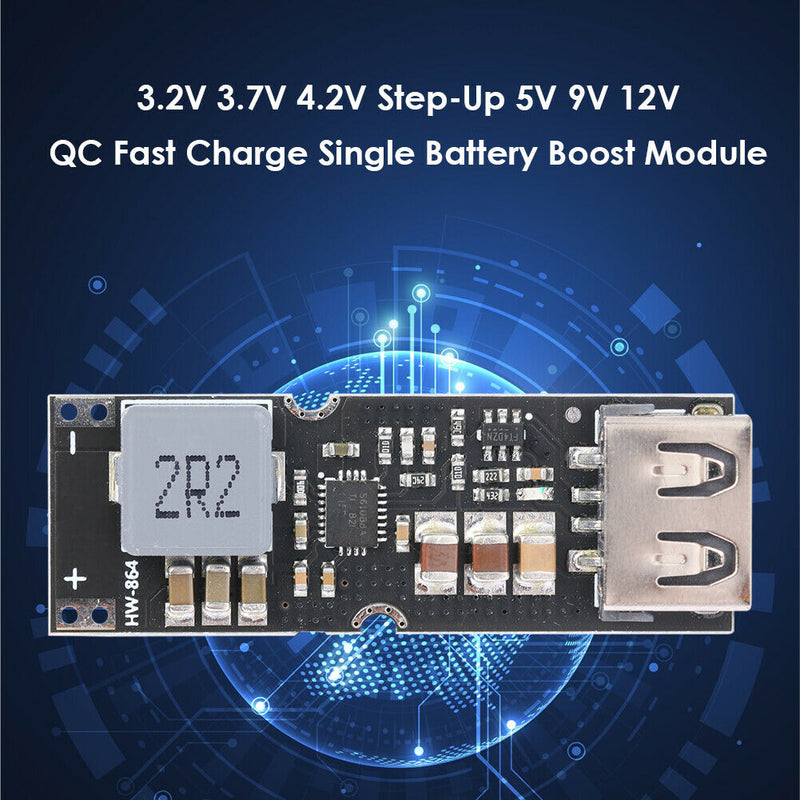 3.2V 3.7V 4.2V Step-Up 5V 9V 12V QC Fast Charge Single Battery Boost Module