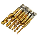 6PCS Hex Shank Titanium Plated Screw Thread Drill Bits Set Compound Tap M3 TUF