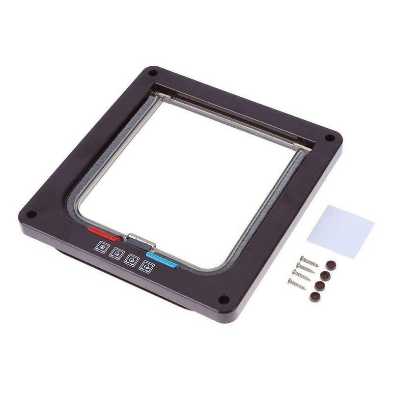 4 Way Lockable Dogs Cat Security Flap Door Kitten Puppy Pets Gate (Brown M) A