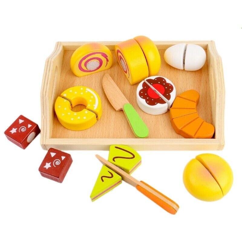 Children Pretending Toys Wooden Cut Food Cut Bread Toys Boy Girl Play House S2M2