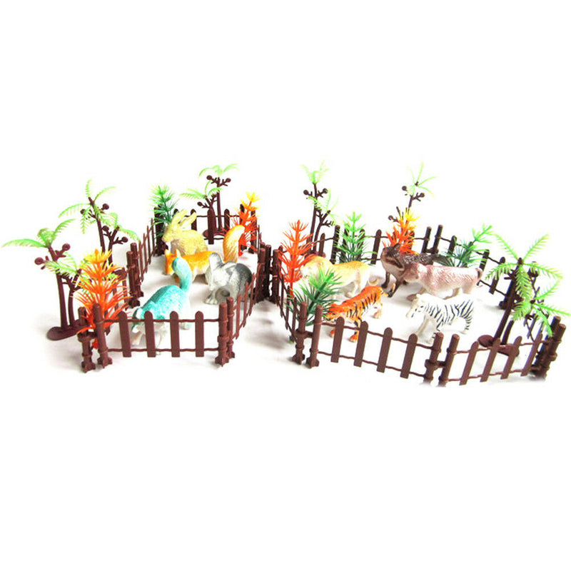 32pcs Plastic Animals Simulation Zoo Containing Various Kinds Fence Kids Toys FT