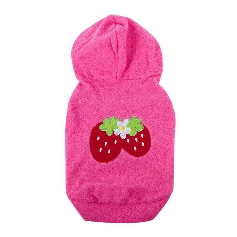 Small Strawberry Dog Cat Puppy Fleece Hoody Clothes Pet Apparel Dress Up -  T6A2