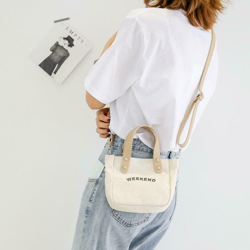 Letter Print Shoulder Satchel Handbags Canvas Women Crossbody Bags (White)