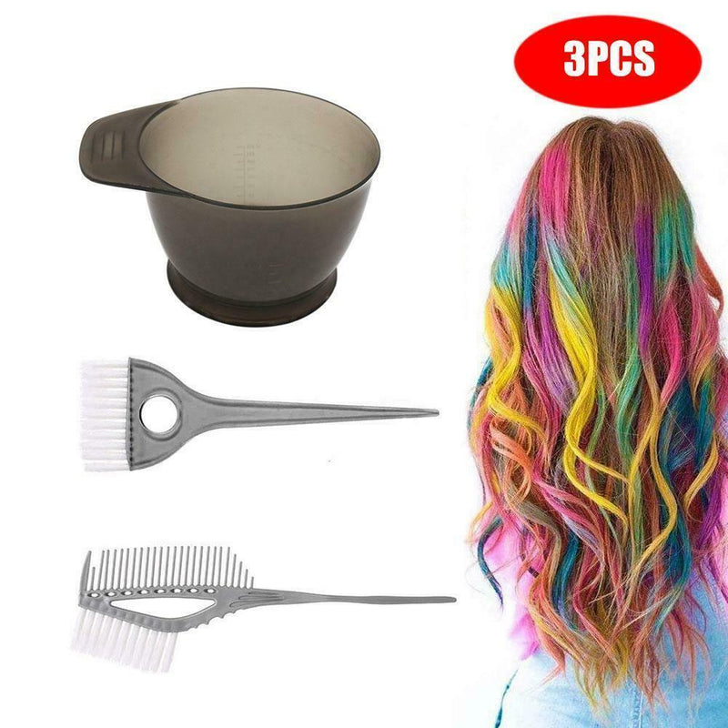 3Pcs/Set Hair Dye Colouring Brush Plastic Comb Bowl Baked Oil Bowl Brush Tool