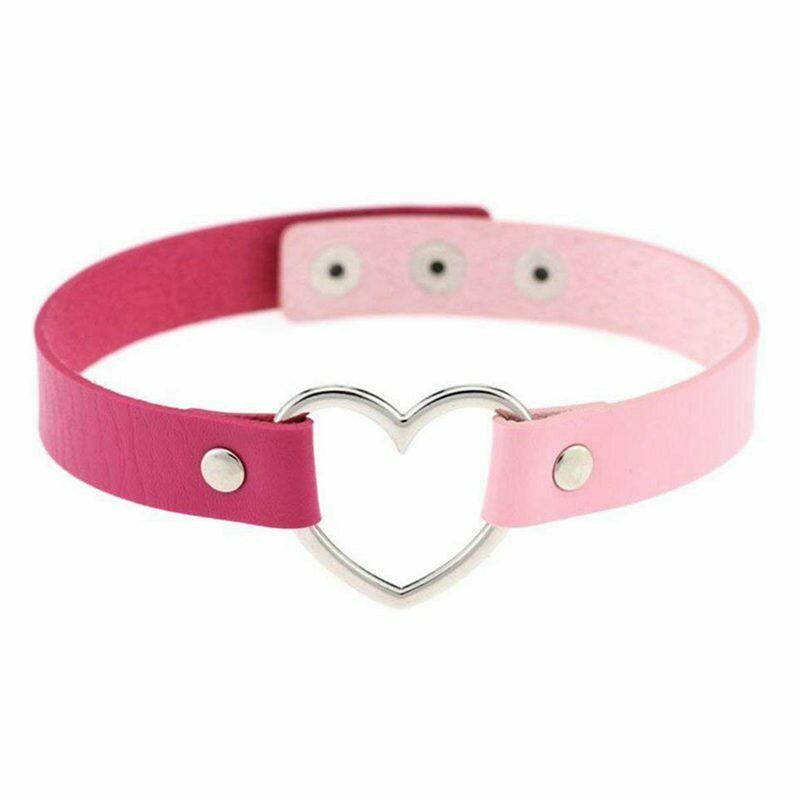 1 x Fashion womens Mens PU Love Heart Choker Leather Collar Punk Heart Goth