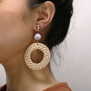 Women Bamboo Rattan Earrings - Straw Acrylic Statement Drop Dangle Earrings