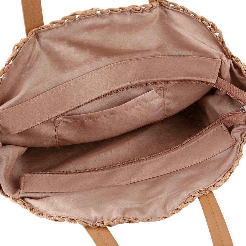 Women Summer Straw Round Shoulder Bags Big Capacity Beach Handbags/Khaki