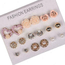 9 Pairs Womens Crystal Flower Ear Studs Earrings Elegant Hot Gif S0J9 Jewe L1N2