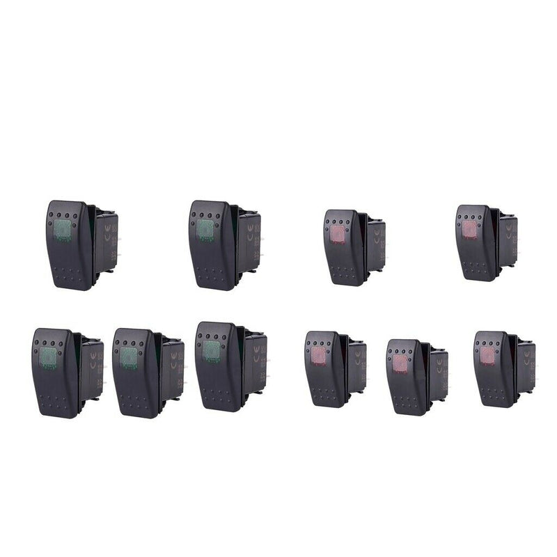 10 Pieces Car Boat 12V 20A Bar Rocker Toggle Switch with Red and Green Light