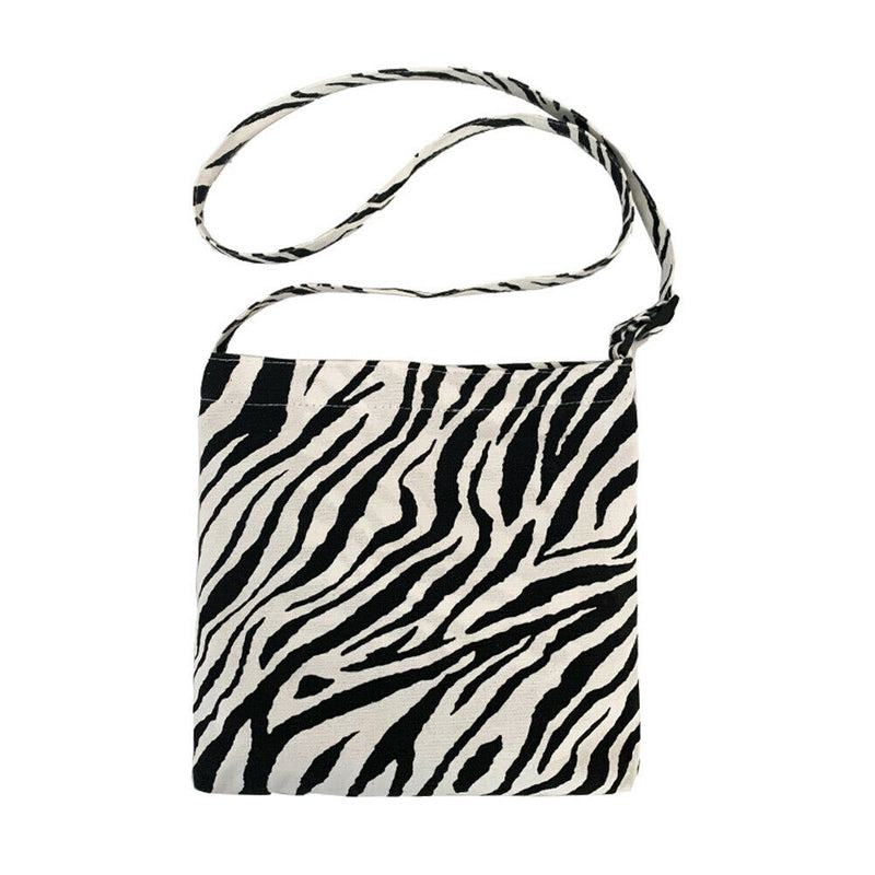 Portable Zebra Canvas Shoulder Tote Women Large Capacity Tote Crossbody Bag