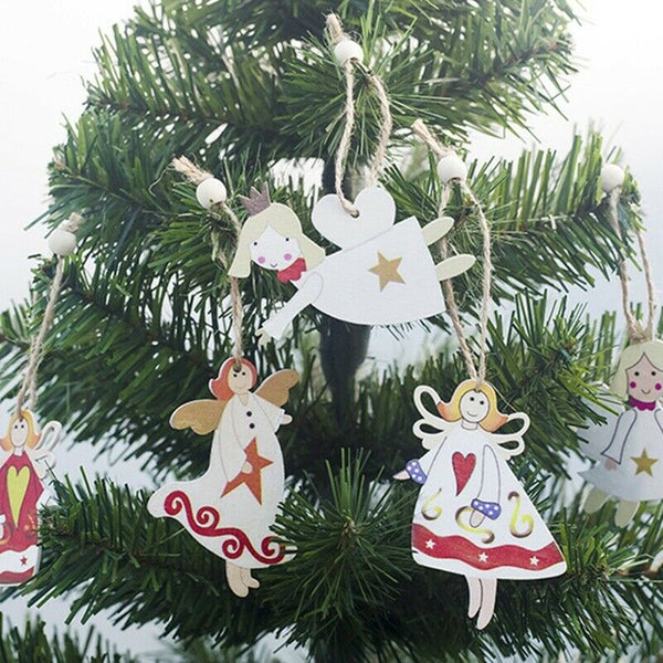 1 Set 8Pcs Christmas Tree Decorations Ornaments Wooden Printing Ornaments M