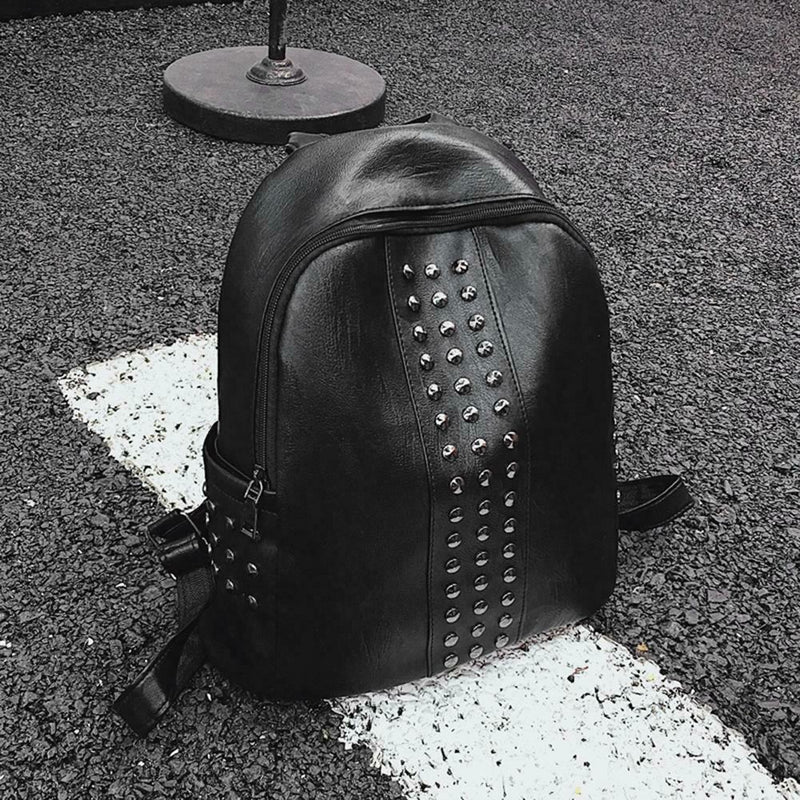 Punk Women Rivets PU Leather Zipper Backpack Teen Girls Casual Shoulder Bag A
