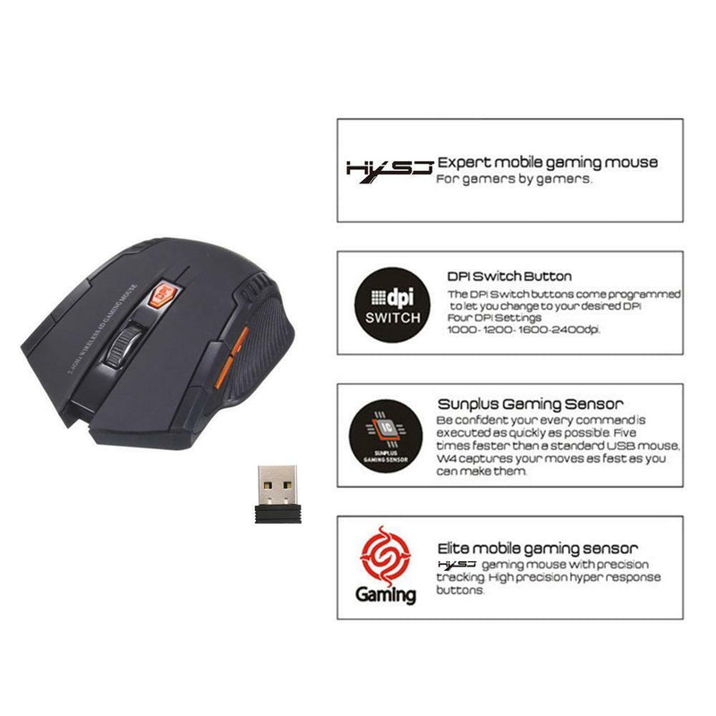 2.4GHz Wireless 2400DPI 6 Buttons USB Optical Gaming Mouse for PC Laptop