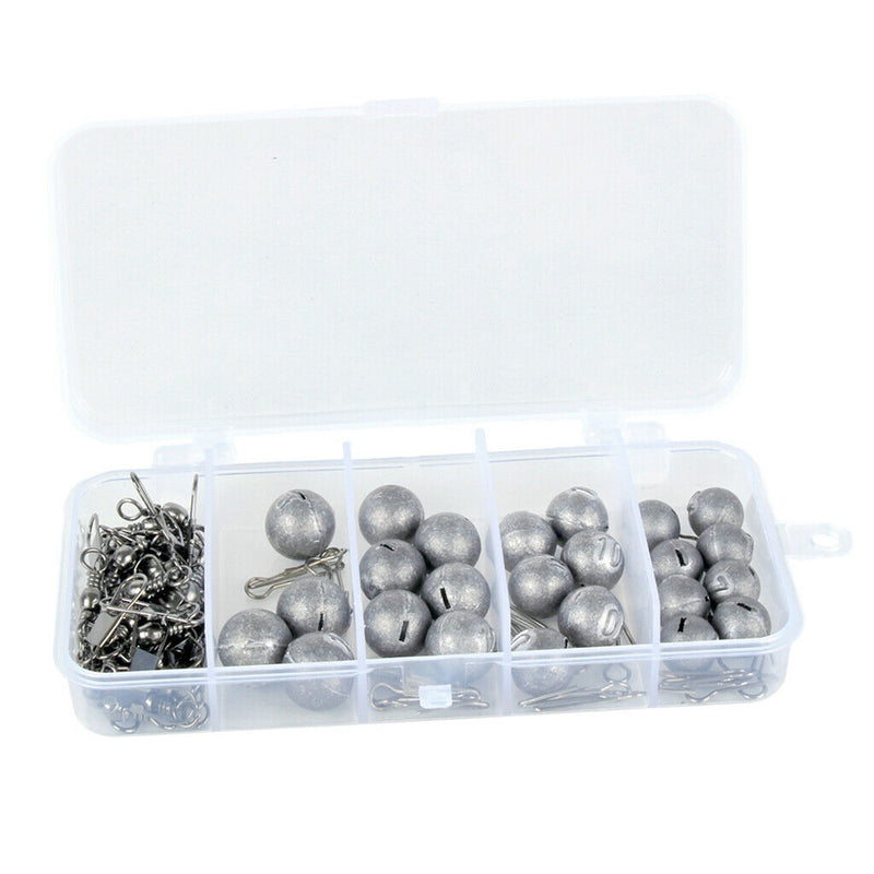 Fishing Weights Sinkers Kit 4 Sizes Cannonball Quick Insert With Tackle Box