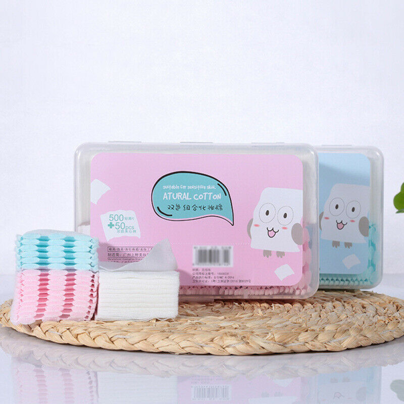 500 Thin+50 Thick Cotton Pad Lint Free Facial Eye Clean Makeup Remover Too NIG
