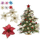 10x Glitter Poinsettia Flower Christmas Wreath Tree Decorations Xmas Craft New