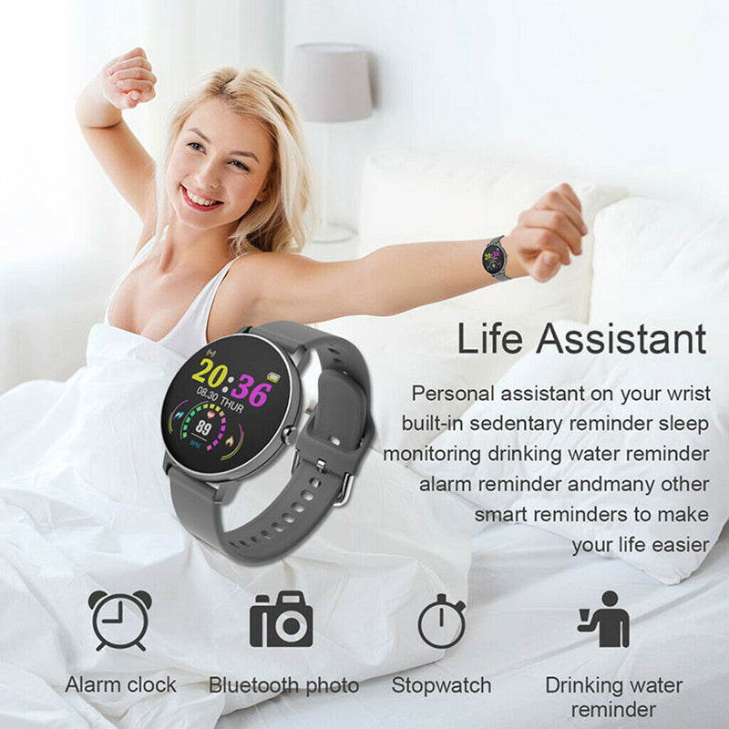Smart Watch Waterproof Heart Rate Monitor Sports Wristwatch Golden Leather