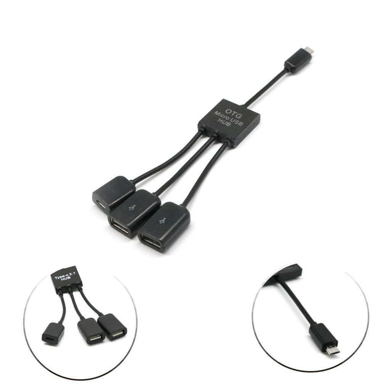 3in1 Micro USB HUB Male to Female and Double USB 2.0 Host OTG Cable Adapter
