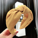 Women Headband Knot Solid Wide-brimmed Fabric Hair Accessories (Yellow)