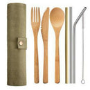 6 Pcs/ Set Reusable Bamboo Cutlery Set Portable Tableware Wooden Cutlery Fo