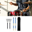 Blue 2pcs Bamboo Drumsticks+2pcs Drum Wire Brushes w/ Bag Percussion Parts