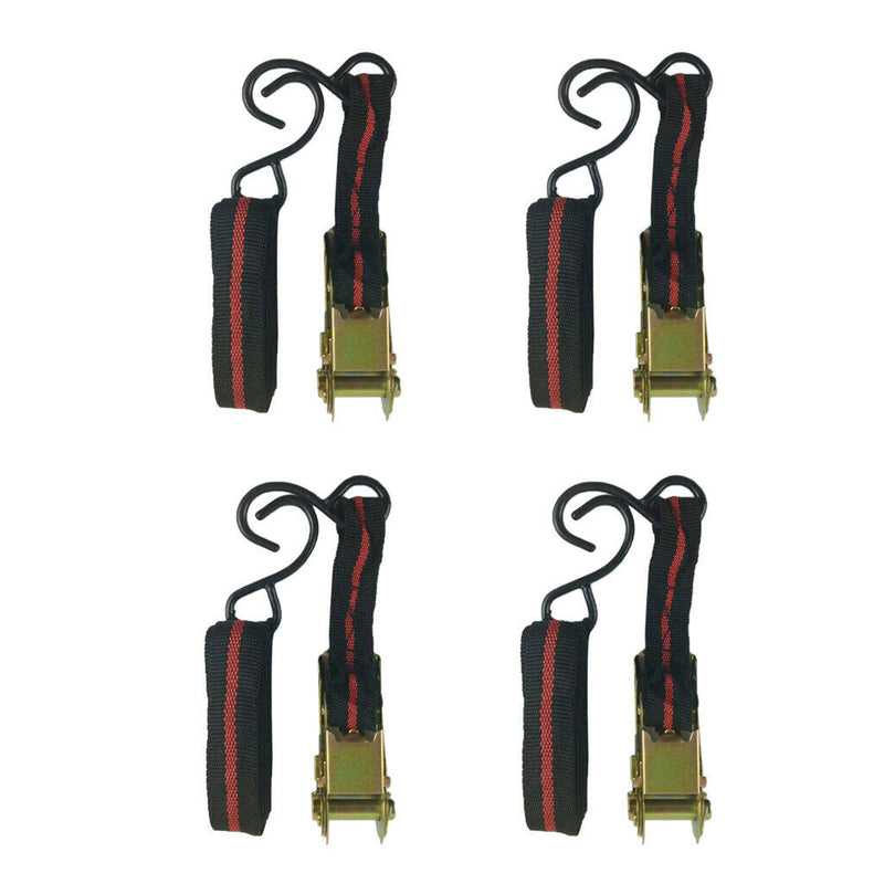 4x Ratchet Tie Down With S Hook Buckle Cargo Strap Hauling Car Truck Trailer