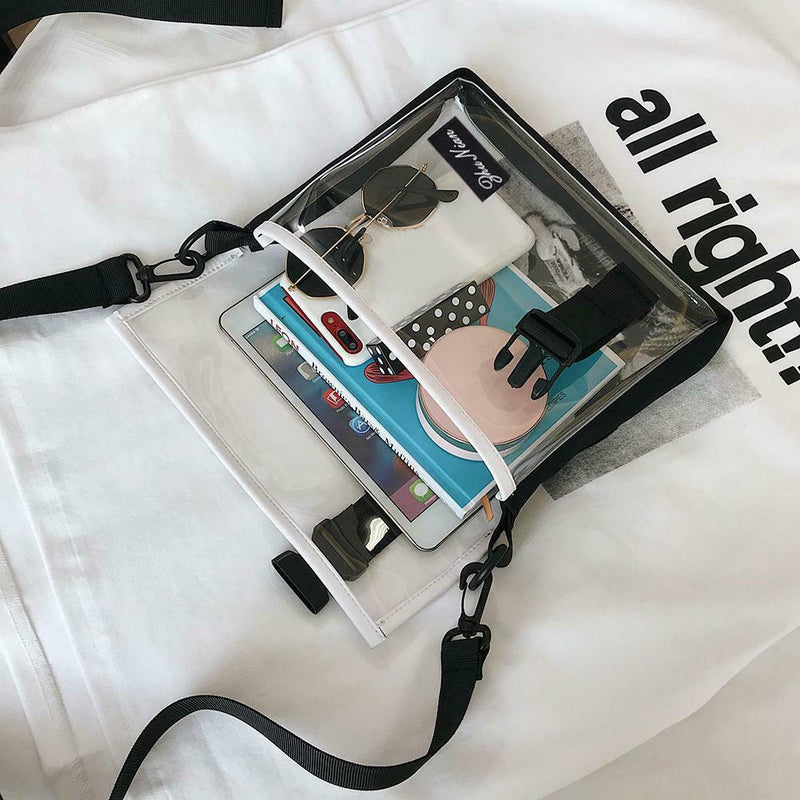 Transparent PVC Shoulder Messenger Bag Unisex Casual Crossbody Bags (White)