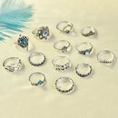 13Pcs/Set Blue Crystal Turtle Finger Rings Knuckle Midi Boho Ring Sets Jewelry