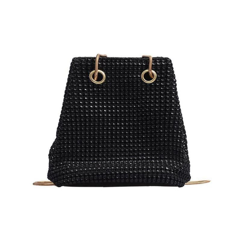 Rhinestone Shoulder Messenger Handbags Women Crossbody Bucket Bags (Black) A