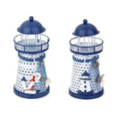 2Pcs Hand Painted Lighthouse Iron Candle Holder Mediterranean Style Home Decor