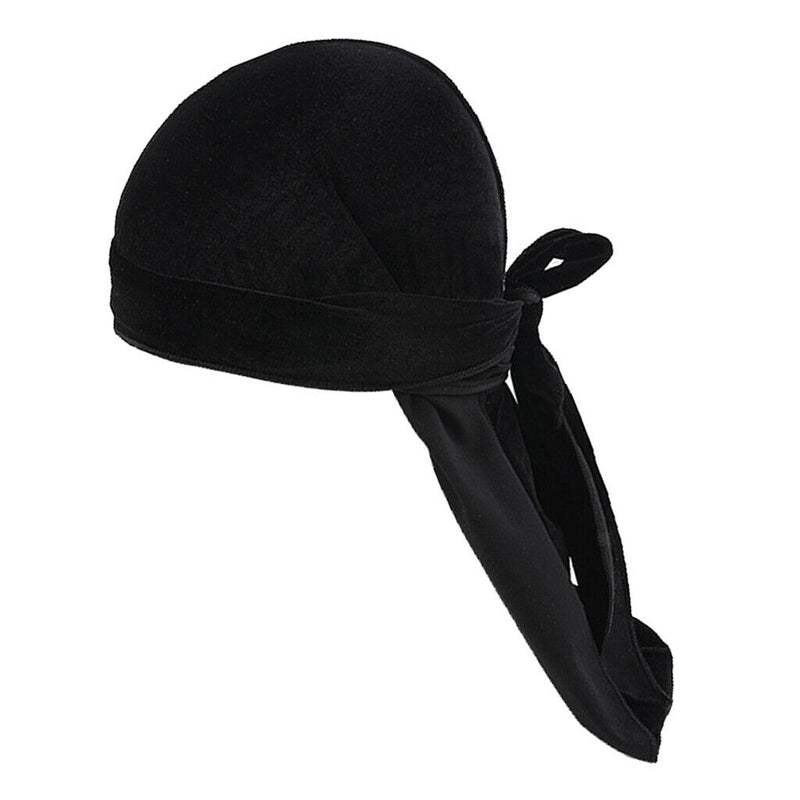 2pcs Mens Elegant Velvet Bandana Hat Long-Tail Muslim Headwear Beanie Cap