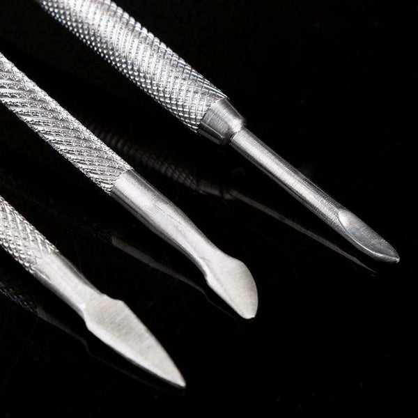 3Pc/set Nail Art Stainless Steel Cuticle Spoon Remover Manicure-Pedicure Pu X9K5