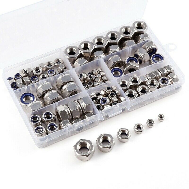 150 x self-locking hexagon nut 6 sizes M4 M5 M6 M8 M10 M12 assortment F6R7