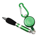 Green Retractable Badge Reel Pocket Pen with Metal Belt Clip & Carabiner New
