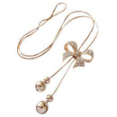 Women Necklace Alloy Bow Pendant Hanging Curb Chain Long Chain Costume Jewe