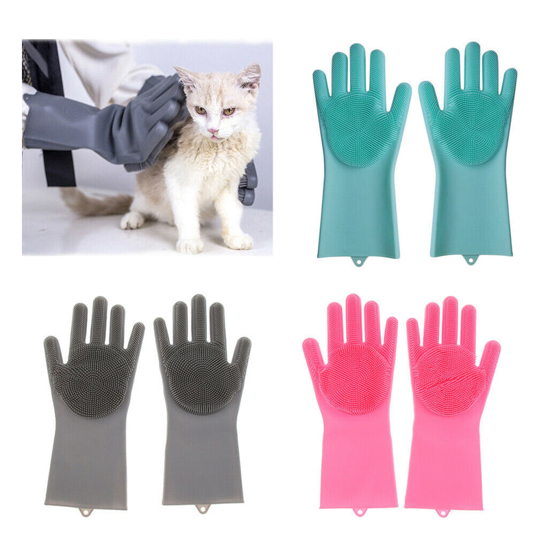 Silicone Cleaning Brush Scrubber Gloves for Household Pet Hair Care Blue