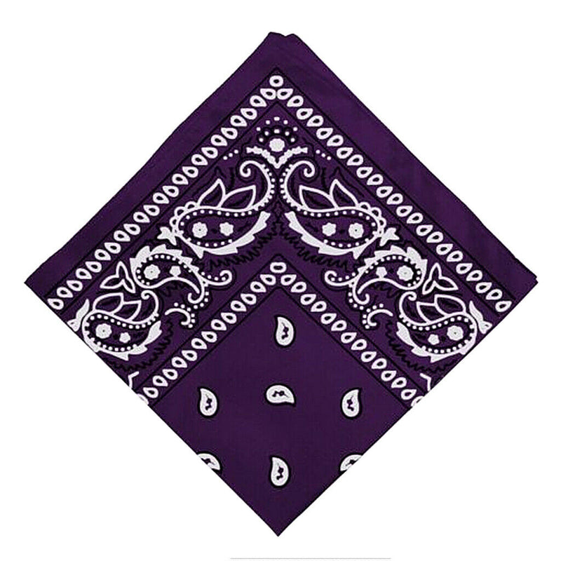 Women Men Novelty Print Cowboy Bandana Head Wrap Neck Scarf Wristband Purple