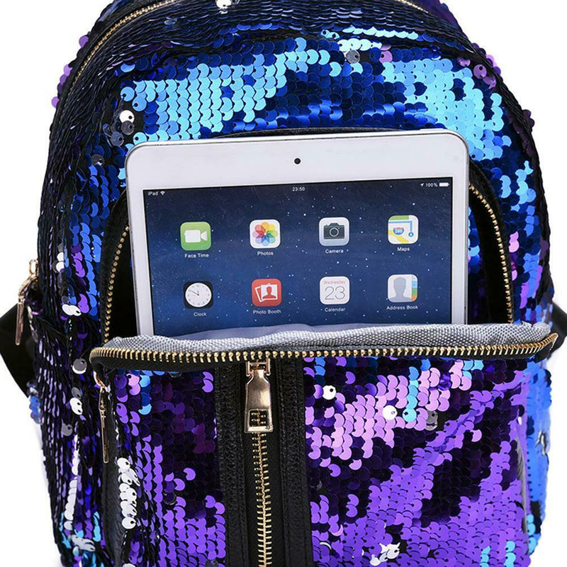 2pcs/Set Women Gorgeous Sequin Backpack Party Shoulder Pencil Handbag/Blue