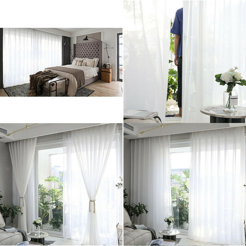 2pcs Patio Door White Chiffon Sheer Curtain Bedroom