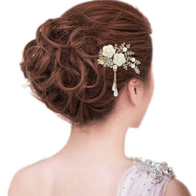 2 PIECES WOMEN CRYSTAL FLOWER TASSELS HAIRPINS