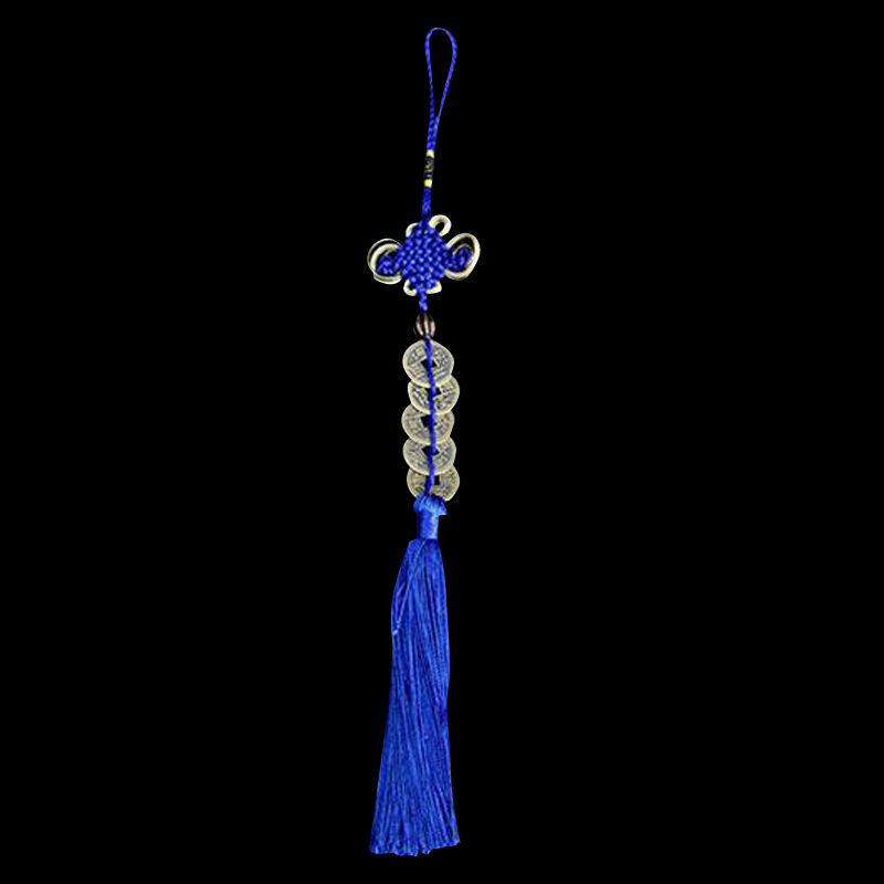 1Set Wealth Success 5 Copper Coin China Knot Blue Rope Feng Shui Lucky Ca D O0I3