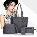 4pcs/Set Lichi Leather Tassels Women Tote Shoulder Clutch Bags (Dark Grey
