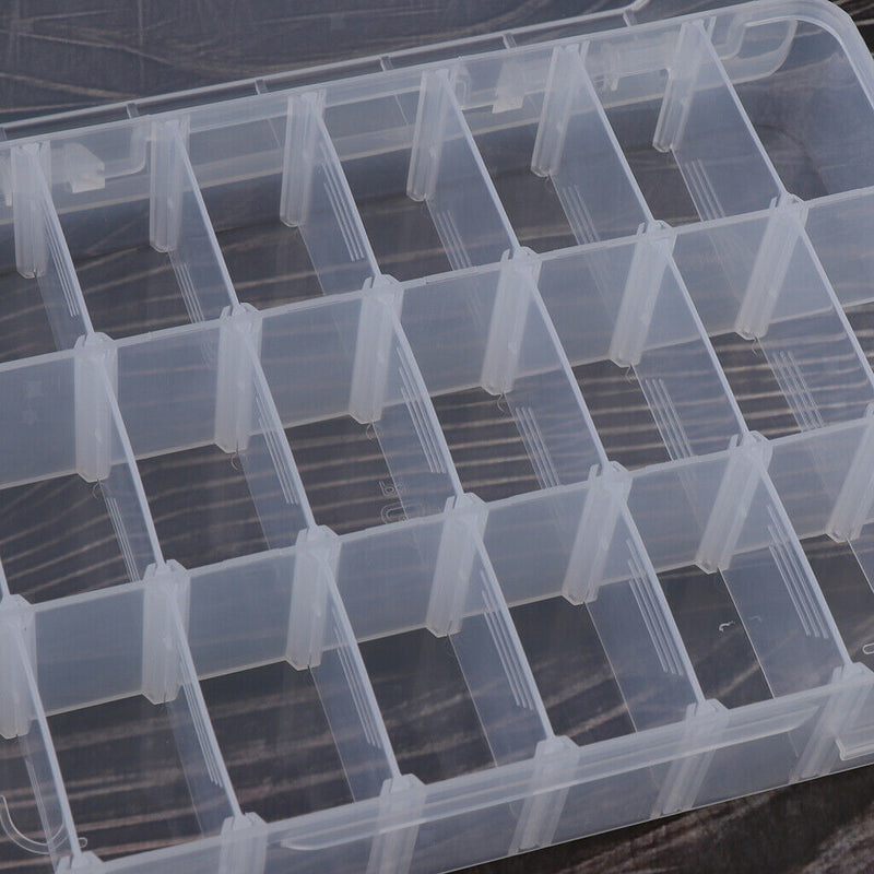 24 Grids Clear Plastic Adjustable Jewelry Storage Container DIY Crafts Organizer