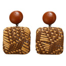 Handmade Bohemian Wooden Rattan Wicker Straw Drop Earrings For Women Vintag I9W6