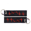 Red ECG Heartbeat Keychain Embroidery Luggage Motorcycle Key Ring Chain E8I9