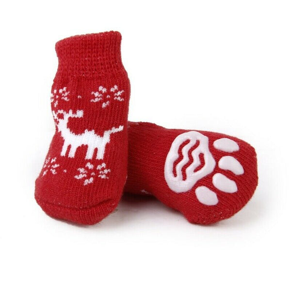 Christmas Dog Cat Paw Protection reindeer non - slip socks S E2K9