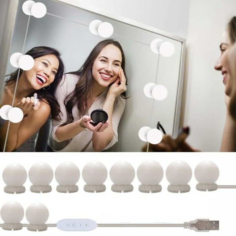 Hollywood Style LED Mirror Light Makeup Mirror USB Cosmetic Make Up Lamp 10 T7M2