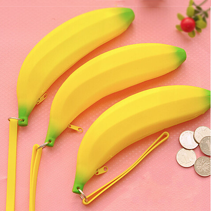 Novelty Silicone Portable Banana Coin Pencil Case Purse Bag Wallet Pouch .AU