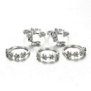 Women Crystal Joint Knuckle Nail Ring Alloy Shiny Star Moon Shape Set of 5 Pcs