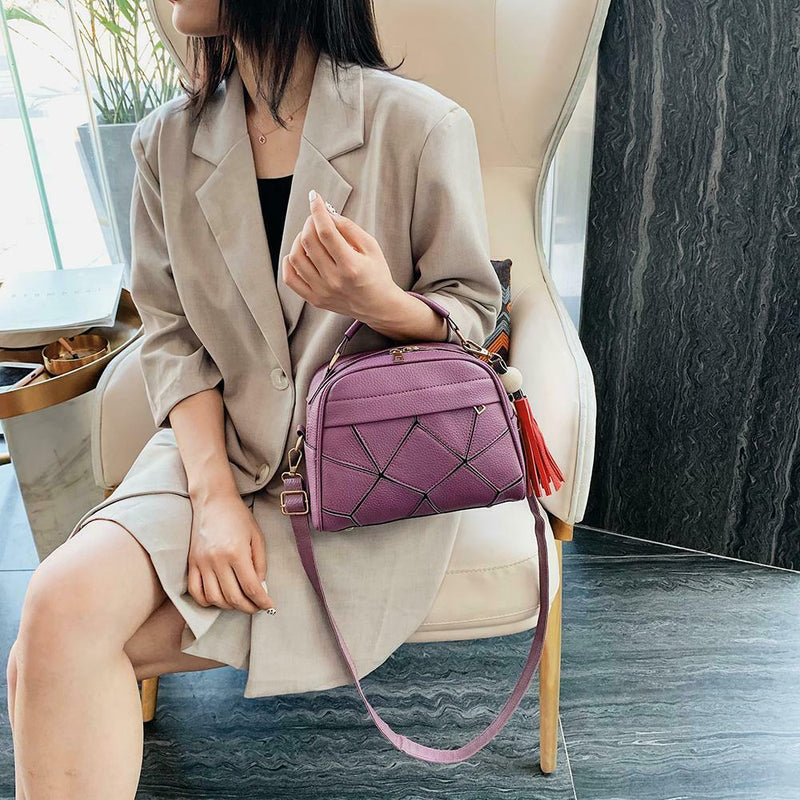 Fashion Shoulder Handbag Women Leather Tote Tassel Top-handle Bag (Purple)